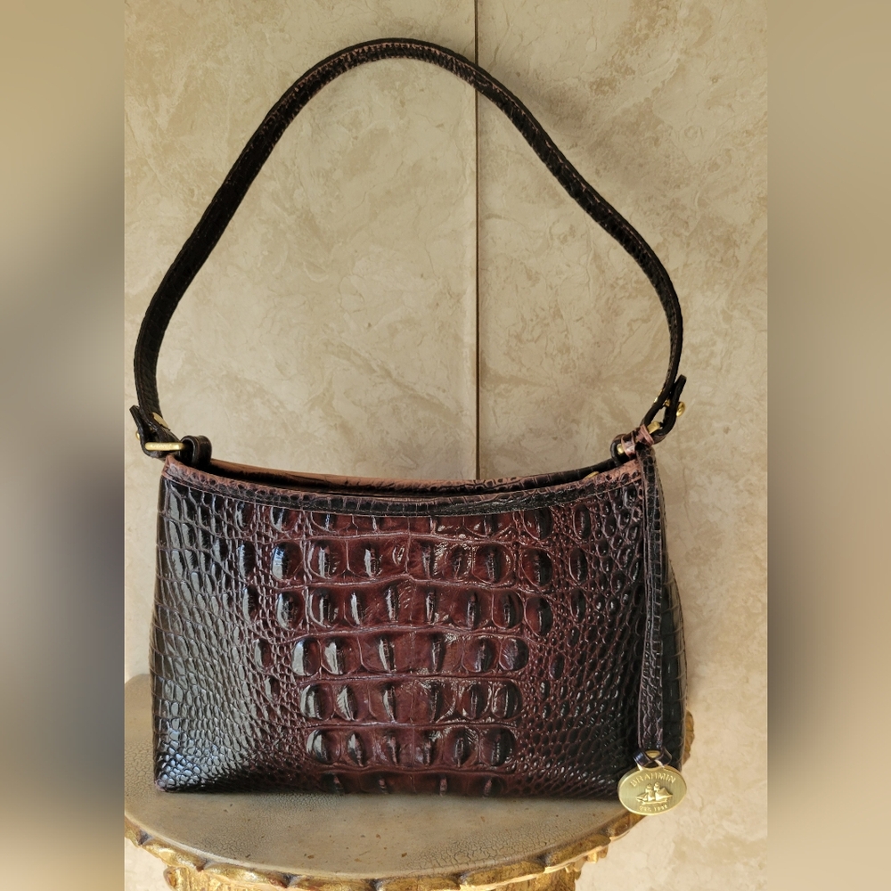 Elegant Brahmin Crocodile-Embossed Brown Shoulder Bag